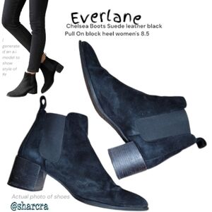 Everlane Chelsea Boots Suede leather black Pull On block heel women's 8.5